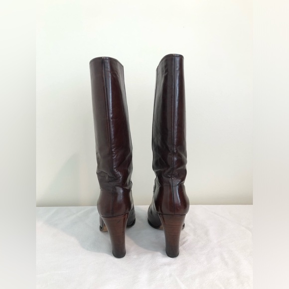 Vintage Bally Mahogany Brown Glossed Leather Heeled Boots Almond Toe 7 1/2 - Picture 3 of 10